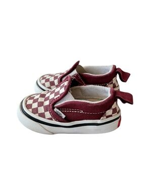 Vans Kids Slip-On Checkerboard Sneakers - Maroon & Cream